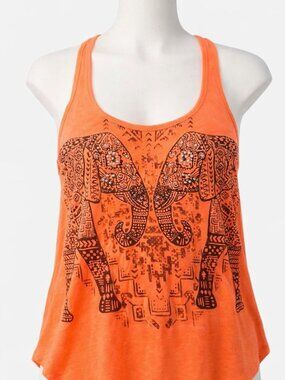Neon orange racerback tank with bold black elephant graphic. RUE21 NWT